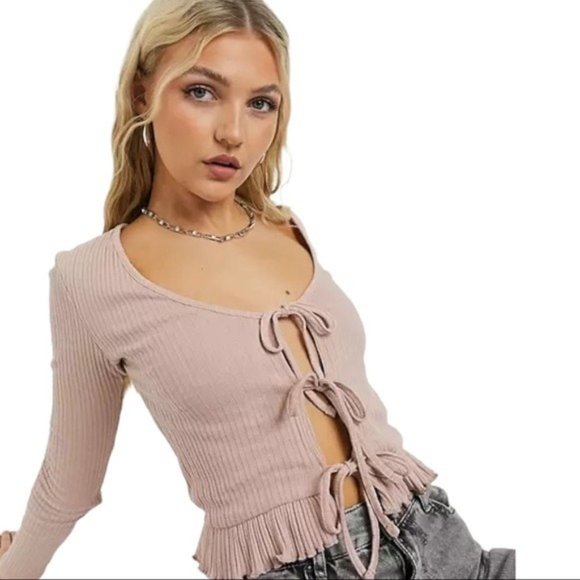 TOPSHOP Lace up Front Cardigan in Dusty Pink - Size 10 NWT - Picture 1 of 5